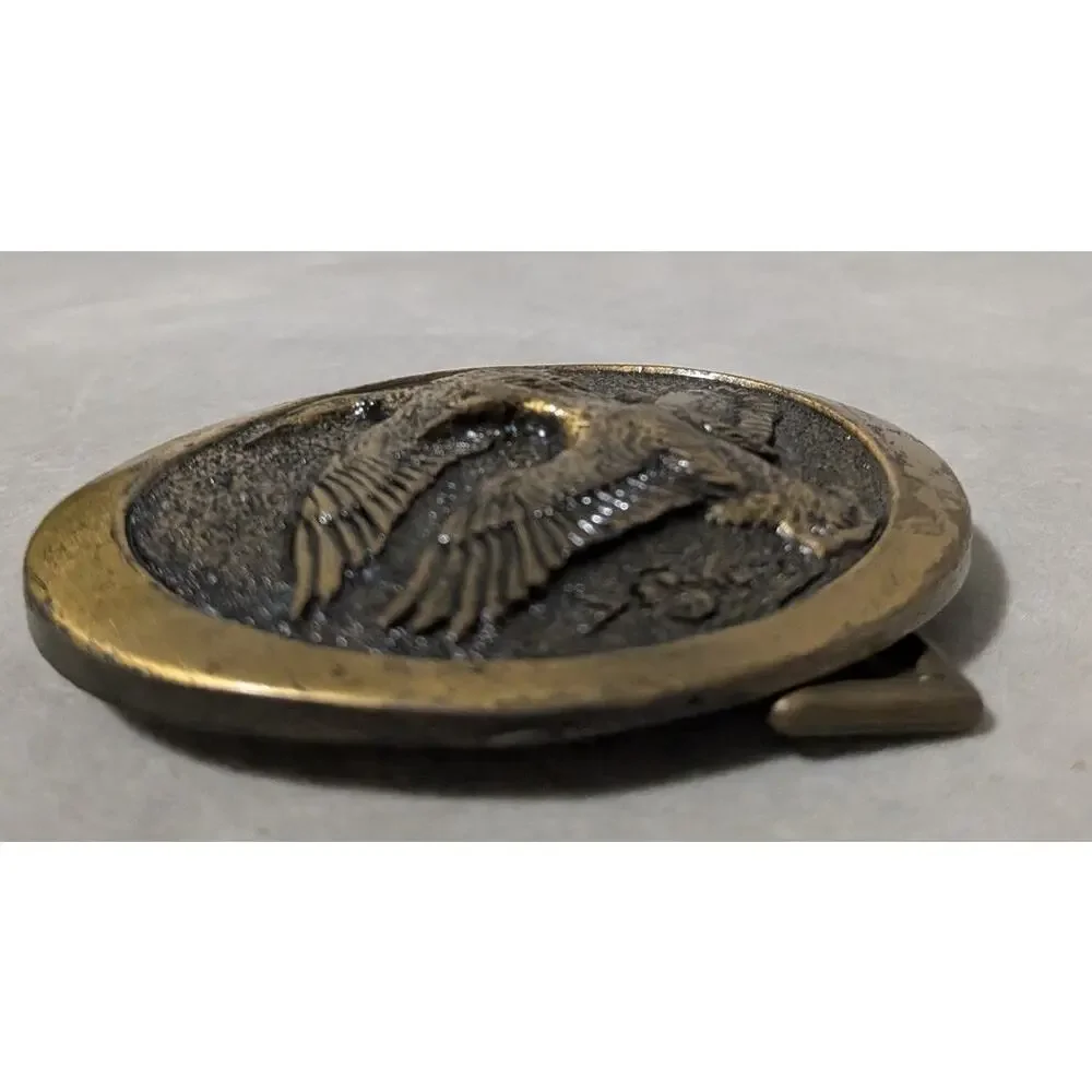 Vintage 1978 David A Bortner Brass Belt Buckle Flying Mallard Ducks Wildlife